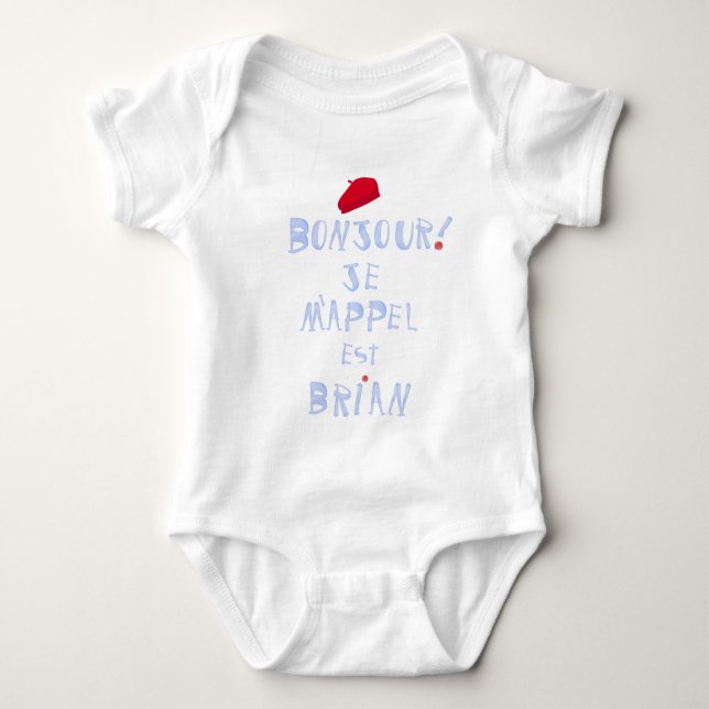 Bonjour my Name Red Beret Cute French Oui baby Baby Bodysuit (Front)