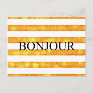 Bonjour Orange Stripe Bokeh Postcard