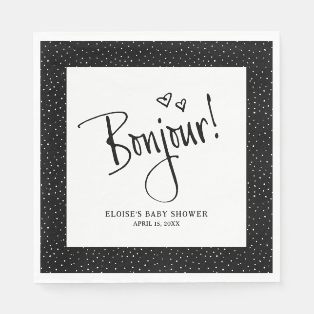 Bonjour! Paris Doodle Sketch Personalised Napkins (Front)
