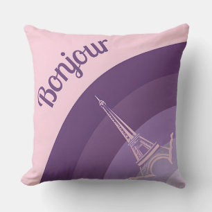 Bonjour Paris Eiffel Tower Art Throw Pillow