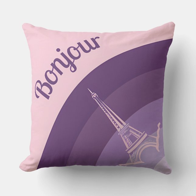 Bonjour Paris Eiffel Tower Art Throw Pillow (Front)