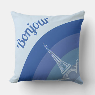 Bonjour Paris Eiffel Tower Art Throw Pillow