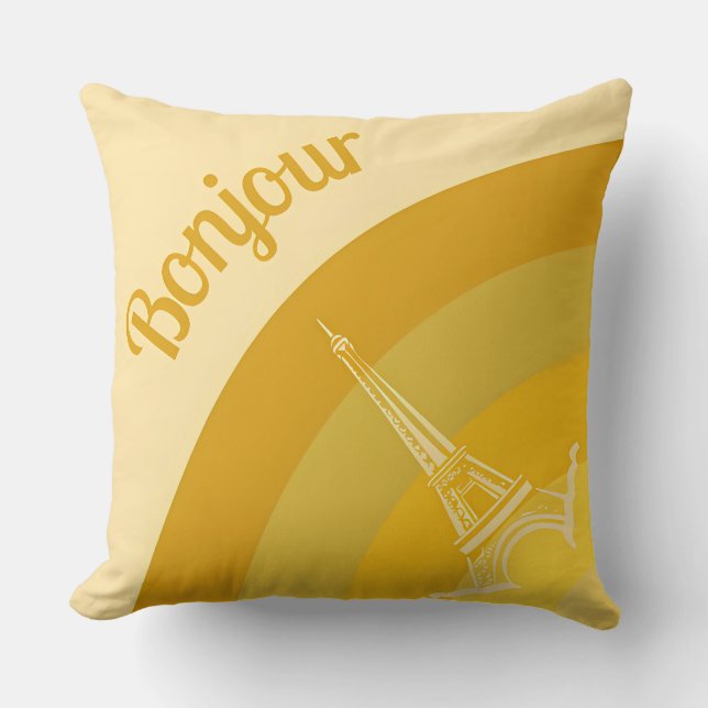 Bonjour Paris Eiffel Tower Art Throw Pillow (Front)
