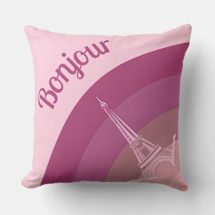 Bonjour Paris Eiffel Tower Art Throw Pillow