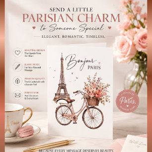 Bonjour Paris Eiffel Tower Bicycle Floral Greeting Card