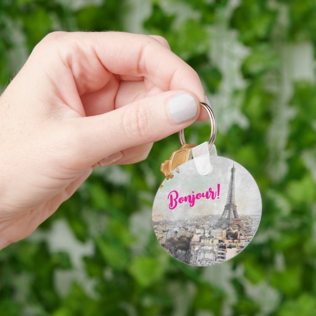 “Bonjour Paris” Eiffel Tower Keychain – Parisian  (Hand)