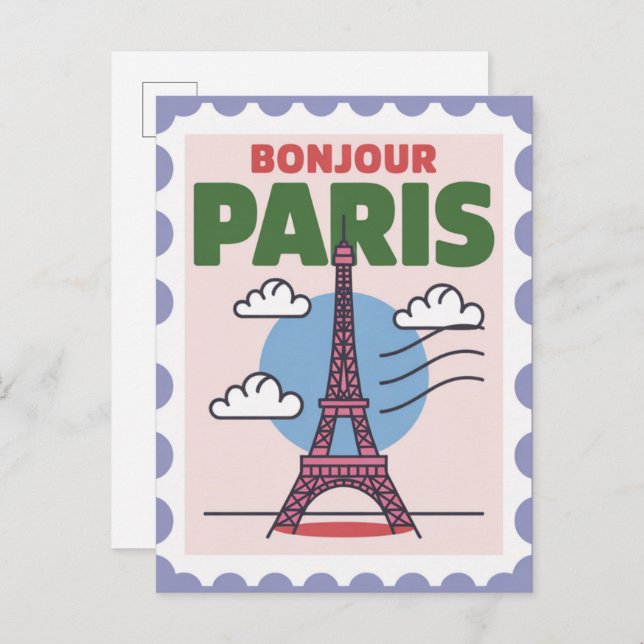Bonjour Paris France Vintage Travel Postcard (Front/Back)