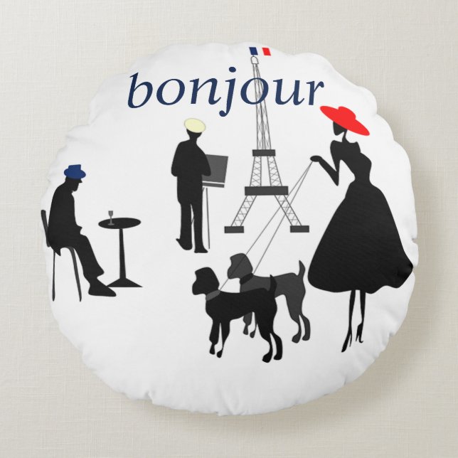 Bonjour Paris Round Cushion (Front)