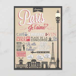Bonjour Paris Vintage Postcard