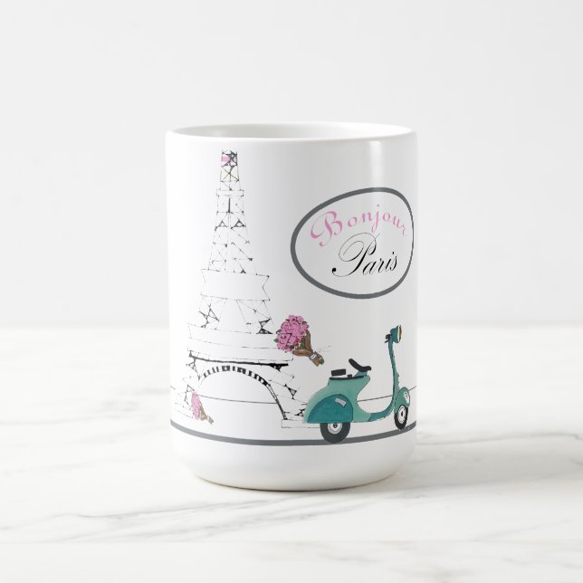 Bonjour Paris White, Eiffel Tower Magic Mug (Center)