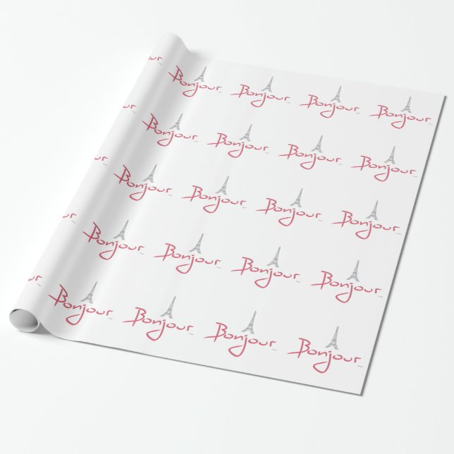 Bonjour Paris with Eiffel Tower Wrapping Paper (Unrolled)