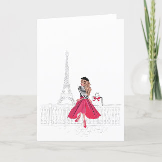 Bonjour Paris!  Woman by Eiffel Tower Card