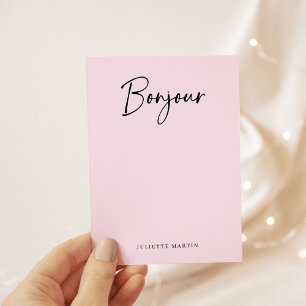 Bonjour Pink and Black Elegant French Script Card