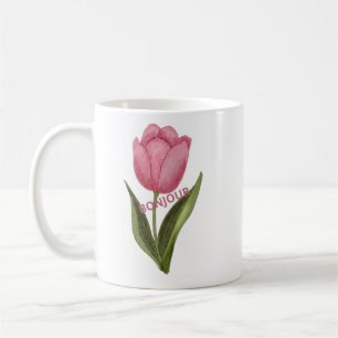 Bonjour Pink Tulip Floral Mug – Elegant Spring Flo