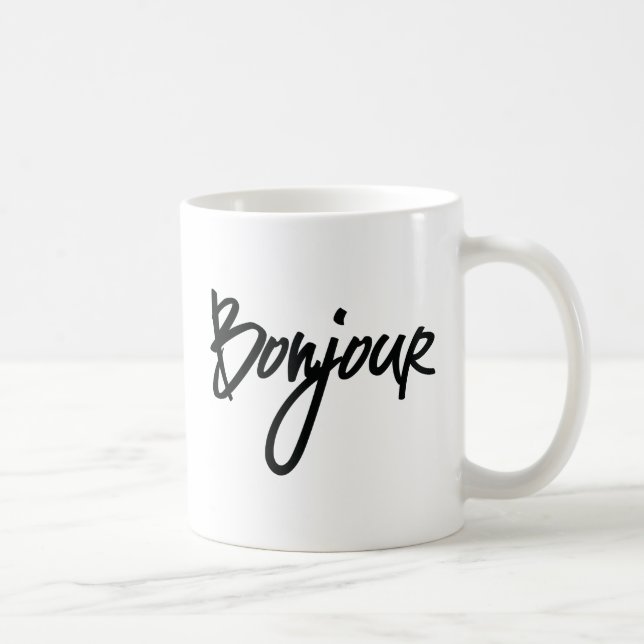 Bonjour Script (Black) for Lovers of France Coffee Mug (Right)