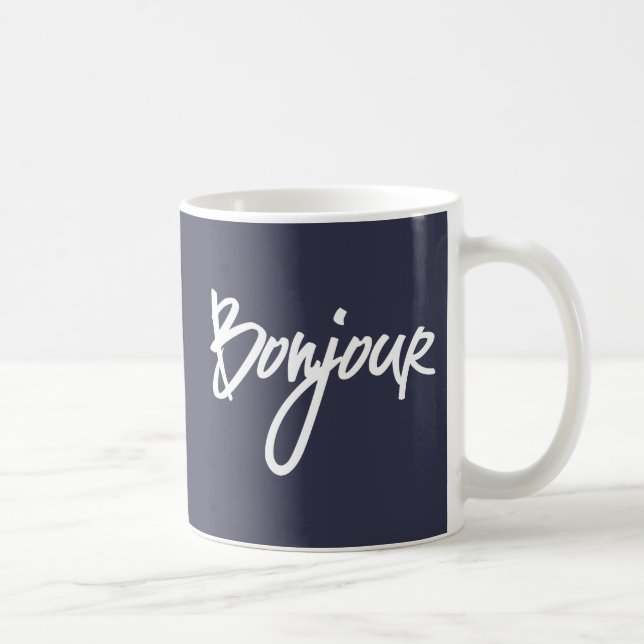 Bonjour Script (White) for Lovers of France Coffee Mug (Right)