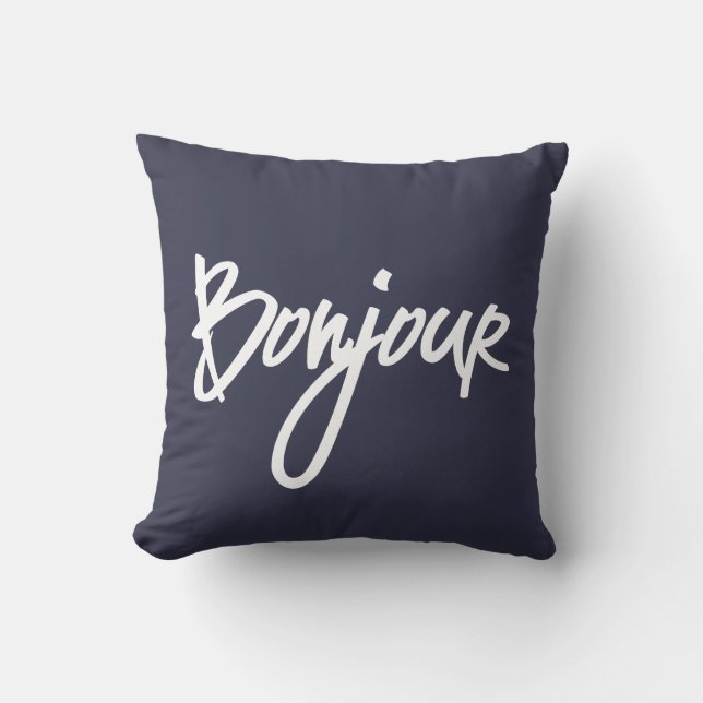 Bonjour Script (White) for Lovers of France Cushion (Front)