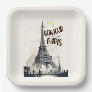 Bonjour Skyline Marathon Paris Paper Plate