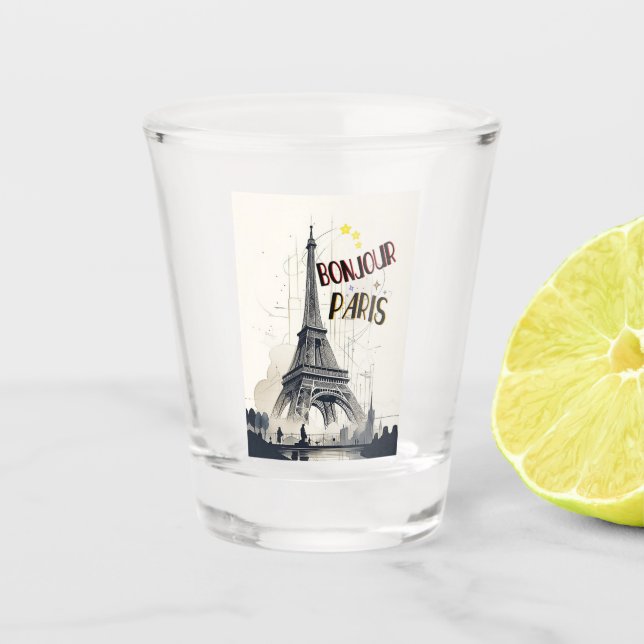Bonjour Skyline Marathon Paris Shot Glass (Front)