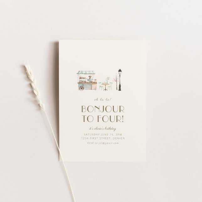 Bonjour to Four French Paris Birthday Party Invitation (Creator Uploaded)