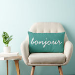 Bonjour Turquoise Throw Pillow, Modern Living Room Lumbar Cushion<br><div class="desc">Cute modern bonjour pillow for your home. You may change the colours or the text.</div>