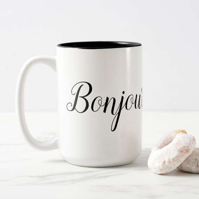 Bonjour Two-Tone Coffee Mug (With Donut)