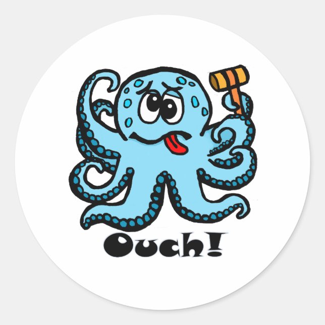 Bonk Octopus, ouch Classic Round Sticker (Front)
