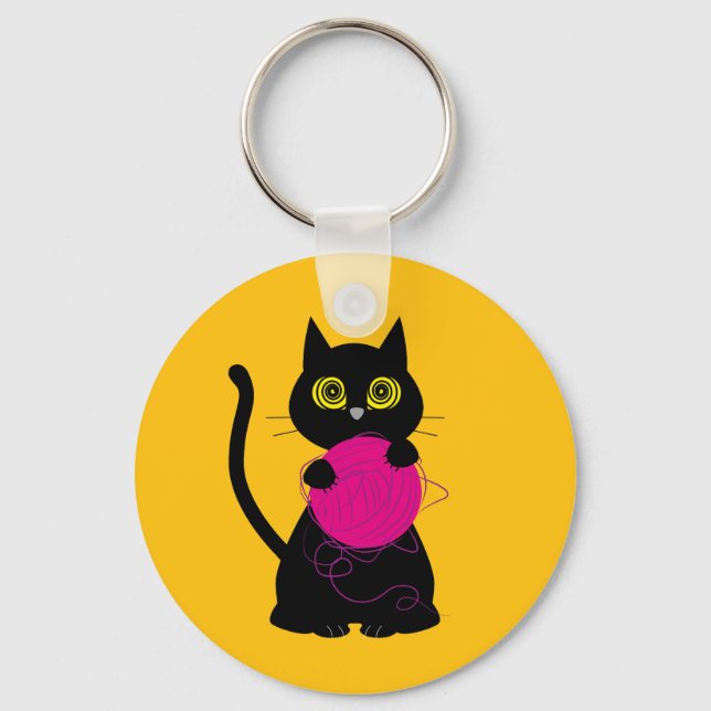 BONKERS! Key Ring – Knitting + Kitty 🧶🐈‍⬛ (Front)