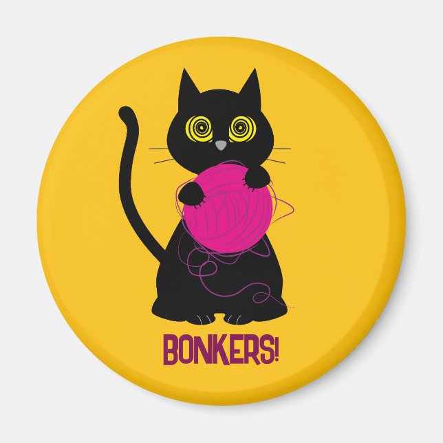 BONKERS! Magnet – Knitting + Kitty 🧶🐈‍⬛ (Front)