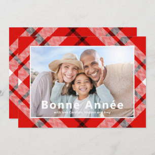  Bonne Année French Elegant Red Plaid Photo