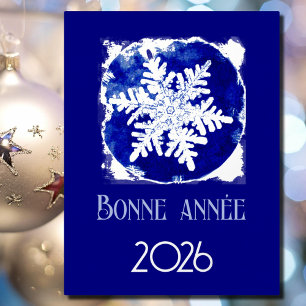 Bonne Annee - snowflake - 2026 blue silver Foil Holiday Postcard