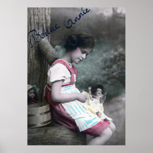 Bonne Année Vintage Girl with Dolll Poster
