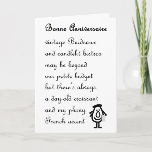 Bonne Anniversaire - a funny anniversary poem Card