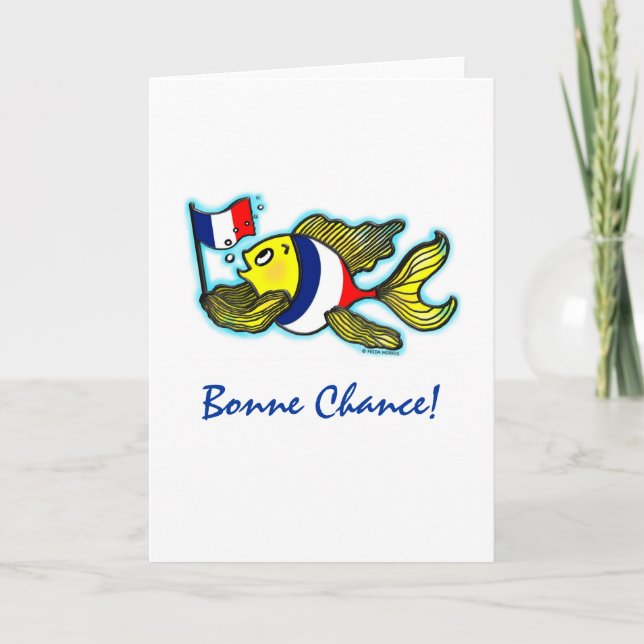 BONNE CHANCE French Flag Fish funny cartoon Card (Front)