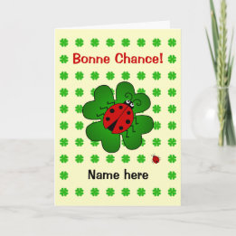 Bonne chance good luck add name ladybird card