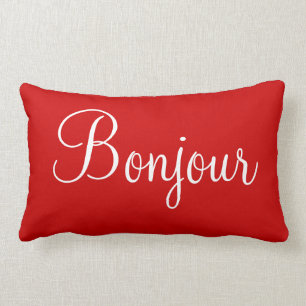 Bonne Nuit and Bonjour Decorative Bedroom Accent Lumbar Cushion