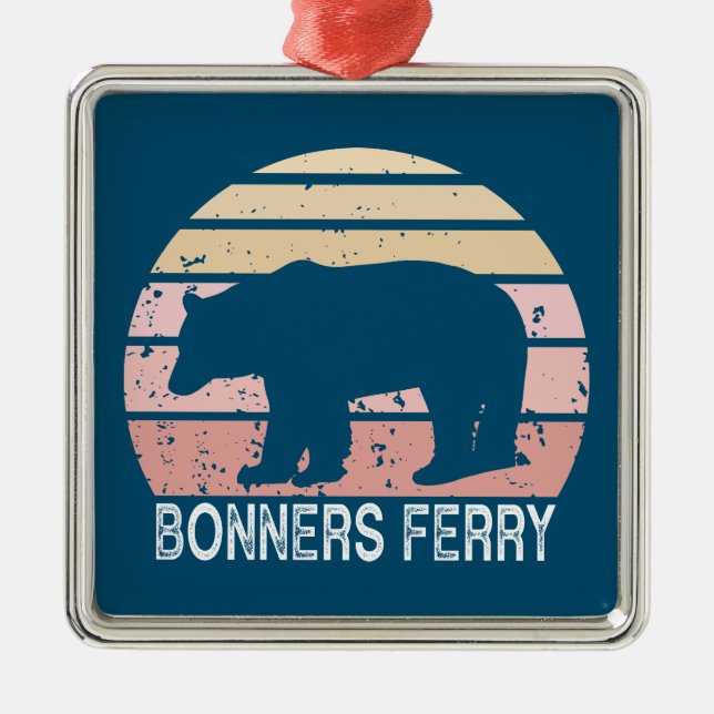 Bonners Ferry Idaho Retro Bear Metal Ornament (Front)