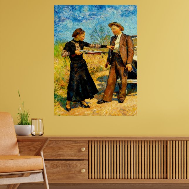 Bonnie and Clyde Fooling Around 1934 AI Painting Poster (Living Room 2)