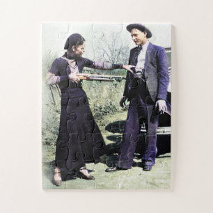 Bonnie and Clyde Fooling Around 1934 Colour Redux Jigsaw Puzzle