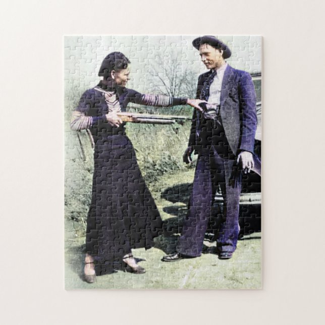 Bonnie and Clyde Fooling Around 1934 Colour Redux Jigsaw Puzzle (Vertical)
