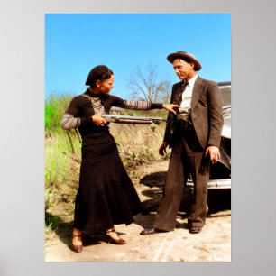 Bonnie and Clyde Fooling Around 1934 Colour Redux Poster