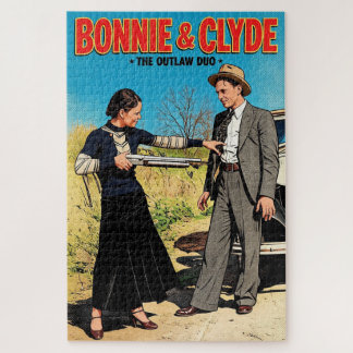 Bonnie And Clyde The Outlaw Duo Retro Art Jigsaw Puzzle