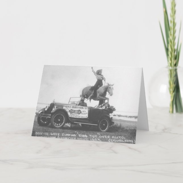Bonnie Grey jumping her horse. Card (Front)