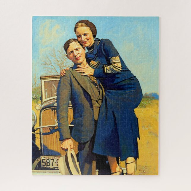 Bonnie Parker Clyde Barrow 1933 Faux Painting Jigsaw Puzzle (Vertical)