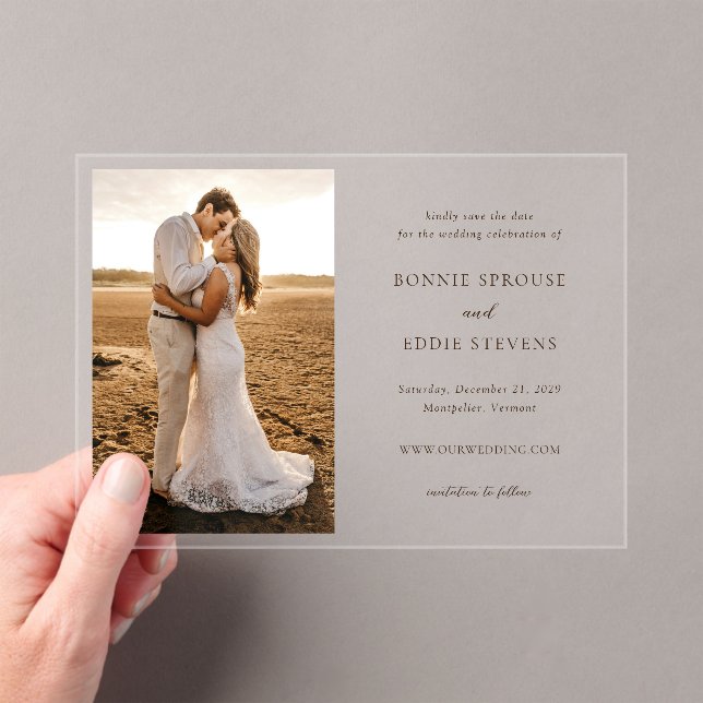 Bonnie Photo Elegant Wedding Save the Date Acrylic Invitations (Insitu (Handheld))