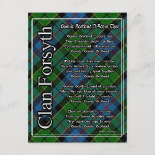 Bonnie Scotland I Adore Thee Clan Forsyth Tartan Postcard
