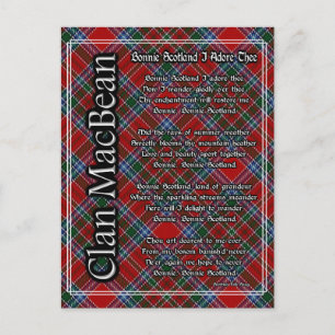 Bonnie Scotland I Adore Thee Clan MacBean Tartan Postcard