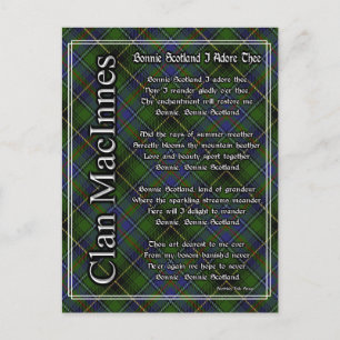 Bonnie Scotland I Adore Thee MacInnes Tartan Postcard