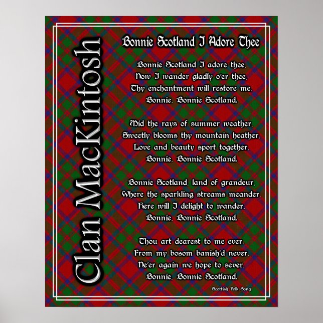 Bonnie Scotland I Adore Thee MacKintosh Tartan Poster (Front)