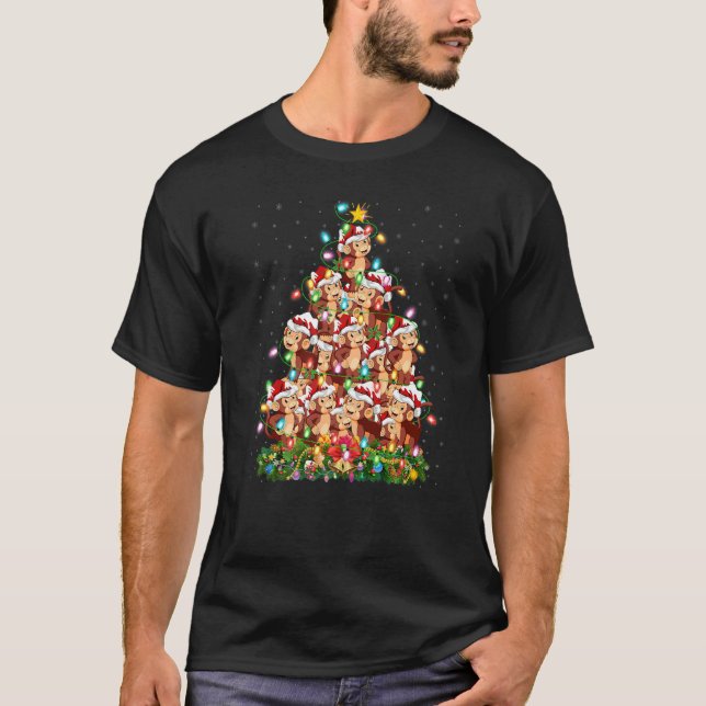 Bonobo  Xmas Lights Santa Bonobo Christmas Tree T-Shirt (Front)